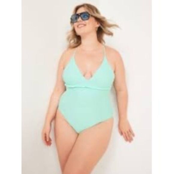 NWOT Old Navy V-Neck Ruffle-Trim Cutout One-Piece Swimsuit Size 3X - Picture 1 of 14